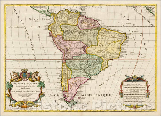 Historic Map - Amerique Meridionale divisee en ses Principales Parties, 1783, Louis Charles Desnos - Vintage Wall Art