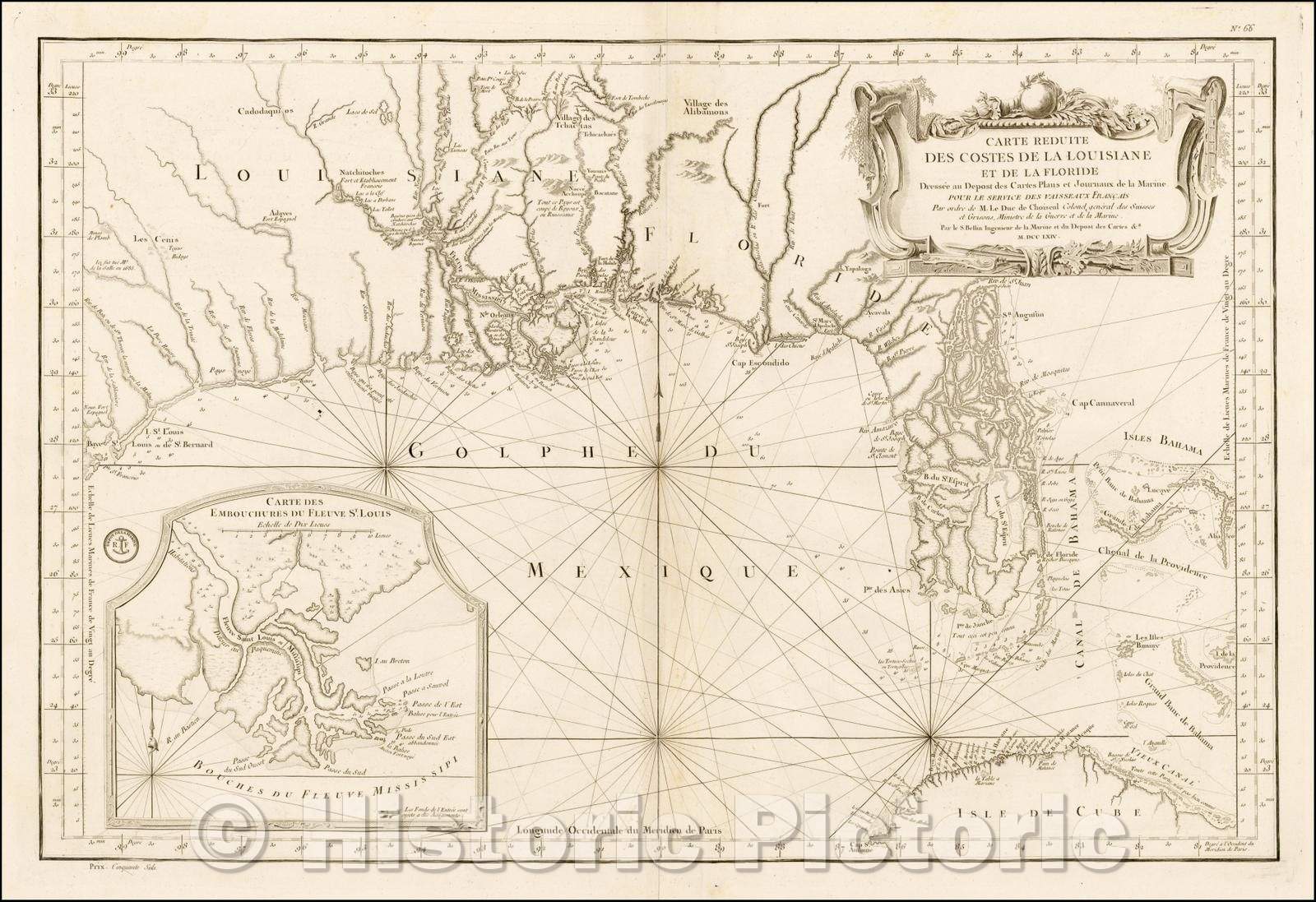 Historic Map - Carte Reduite Des Costes De La Louisiane Et De La Floride, 1764, Jacques Nicolas Bellin - Vintage Wall Art