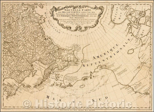 Historic Map - Nouvelle Carte Des Decouvertes Faites par Des Vaisseaux Russiens Aux Cotes Inconnues De L'Amerique Septentrionale, 1758, Gerhard Friedrich Muller - Vintage Wall Art