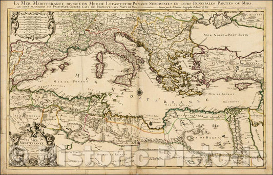 Historic Map - La Mer Mediterranee Divisee en Mer De Levant Et De Poinantg Subdivisees En Leur Princpales Parties our Mare, 1692, Alexis-Hubert Jaillot - Vintage Wall Art