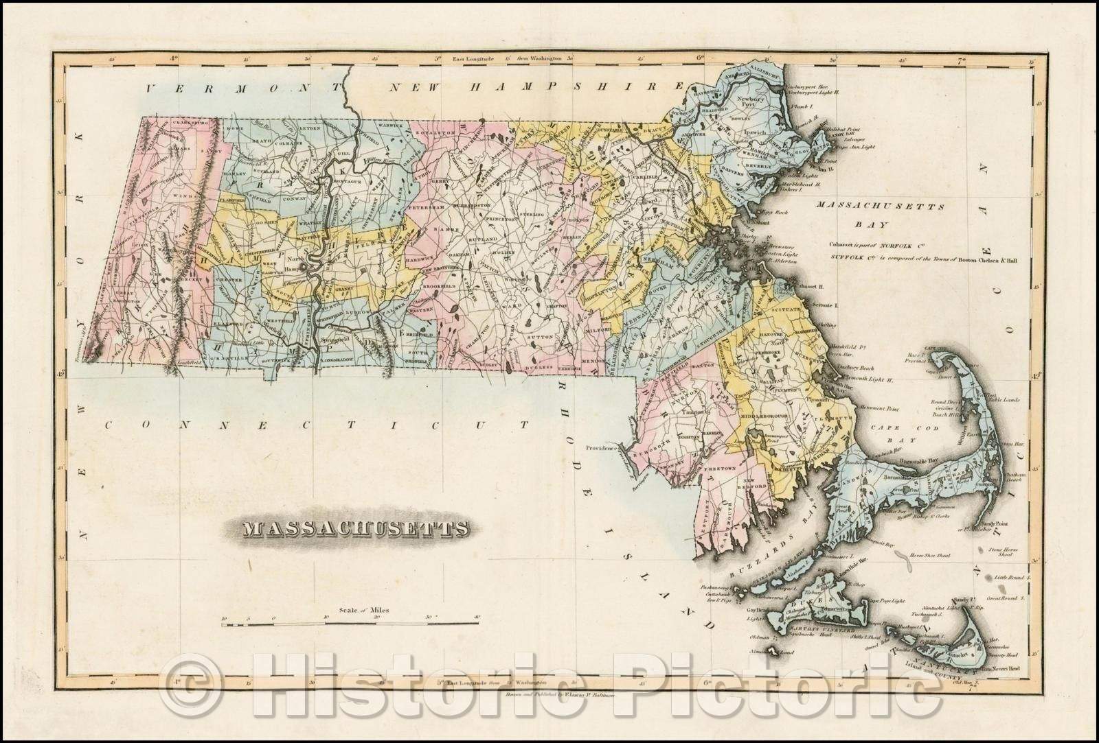 Historic Map - Massachusetts, 1823, Fielding Lucas Jr. v2