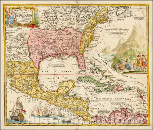 Historic Map - Regni Mexicani seu Novae Hispaniae, Floridae, Novae Angliae, Carolinae, Virginiae, 1720, Johann Baptist Homann v4