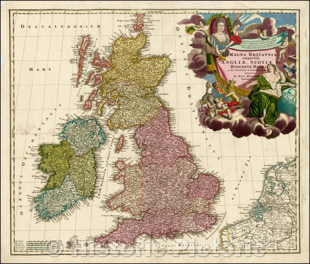 Historic Map - Magna Britannia complectens Angliae, Scotiae et Hiberniae Regna in suas Provincias et Comitatus divisa/Map of the British Isles, 1712 - Vintage Wall Art