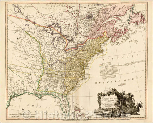 Historic Map - The United States of North America with the British Territories And Those of Spain, according to the Treaty, 1796, William Faden v1