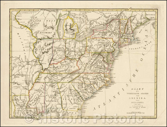 Historic Map - Kaart der Vereenigde Staten von Amerika naar Mellishes/Dutch edition of John Melish's Map of the United States, 1820, Ervan F. Bohn - Vintage Wall Art