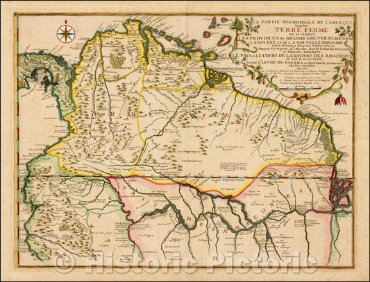 Historic Map - La Partie Meridionale De L'Amerique Appelee Terre Ferme ou se trouve Les Provinces ou Grand Gouvernemens, 1719 v2
