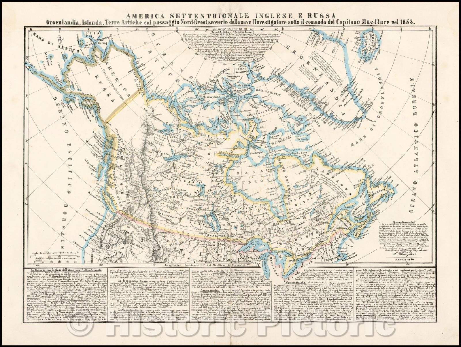 Historic Map - America Settentrionale Inglese E Russa Groenlandia, Islanda, Terre Artiche :: Canada, Alaska and the Arctic, discoveries in the Arctic, 1854 - Vintage Wall Art