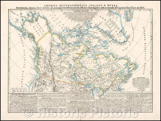 Historic Map - America Settentrionale Inglese E Russa Groenlandia, Islanda, Terre Artiche :: Canada, Alaska and the Arctic, discoveries in the Arctic, 1854 - Vintage Wall Art