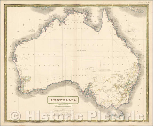 Historic Map - Australia, 1845, W. & A.K. Johnston - Vintage Wall Art