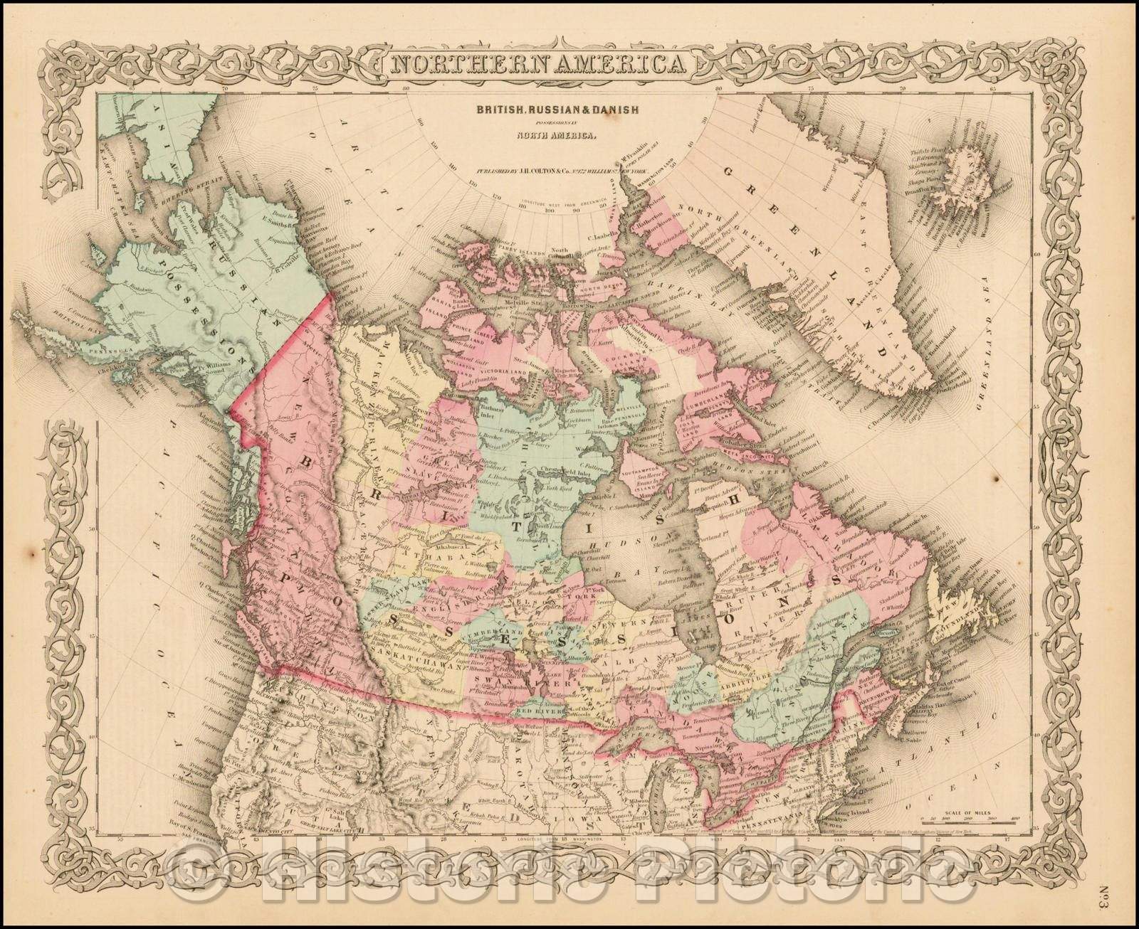 Historic Map - Northern America. British, Russian & Danish Possessions in North America, 1855, Joseph Hutchins Colton - Vintage Wall Art