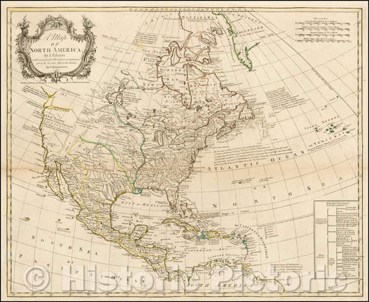 Historic Map - A Map of North America, 1765, Jean Palairet - Vintage Wall Art