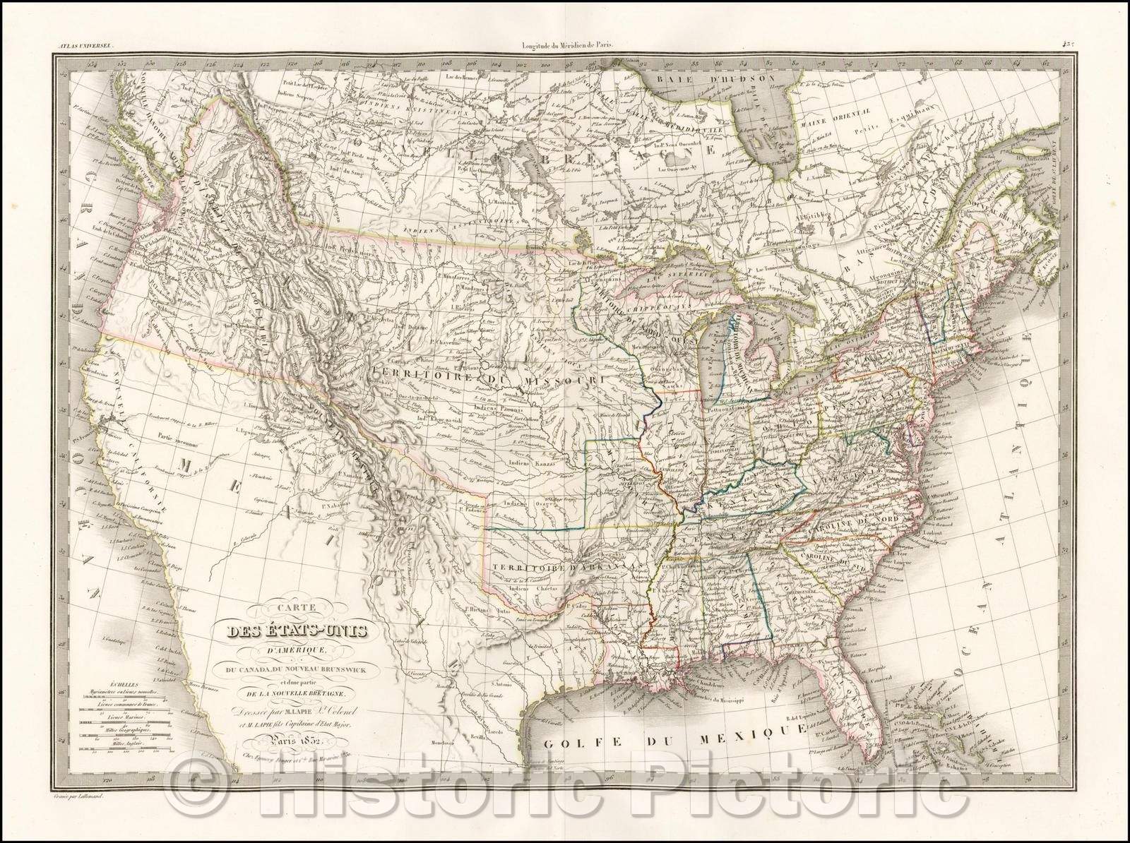 Historic Map - Carte Des Etats-Unis D'Amerique, 1832, Alexandre Emile Lapie v3