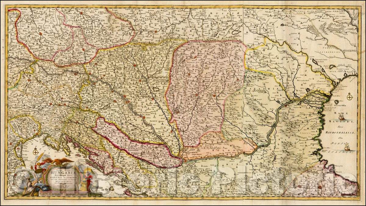 Historic Map - Totius Regni Hungariae Maximaeque Partis Danubii/Carel Allard Map of the course of the Danube, 1685, Carel Allard - Vintage Wall Art