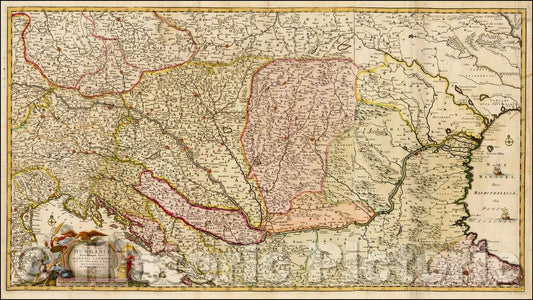 Historic Map - Totius Regni Hungariae Maximaeque Partis Danubii/Carel Allard Map of the course of the Danube, 1685, Carel Allard - Vintage Wall Art