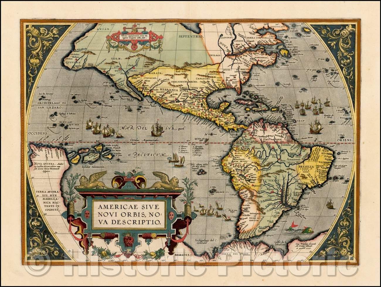 Historic Map - Americae Sive Novi Orbis Nova Descriptio, 1601, Abraham Ortelius - Vintage Wall Art