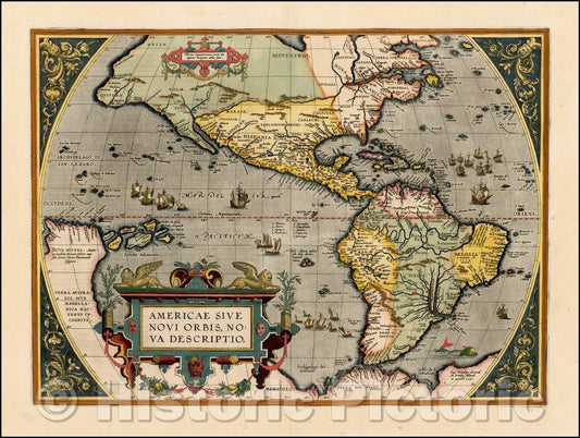 Historic Map - Americae Sive Novi Orbis Nova Descriptio, 1601, Abraham Ortelius - Vintage Wall Art