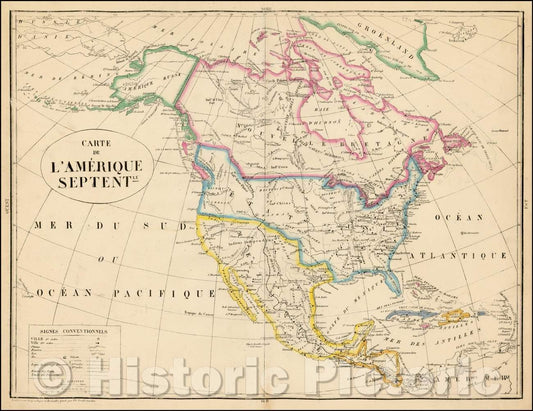 Historic Map - Carte De L'Amerique Septentle. / Map of North America, published in Brussels by Philippe Vandermaelen, 1830, Philippe Marie Vandermaelen - Vintage Wall Art