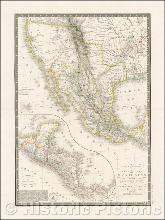 Historic Map - Carte Generale des Etats-Unis Mexicains et des Provinces-Unies De L'Amerique Centrale, 1825, Adrien-Hubert Bru?v1