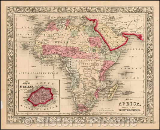 Historic Map - Map of Africa showing Its Most Recent Discoveries, 1865, Samuel Augustus Mitchell Jr. - Vintage Wall Art