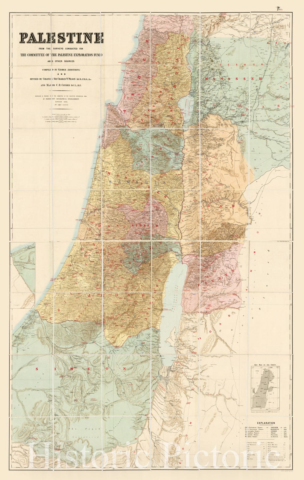 Historic Map - Palestine from the Surveys Conducted for the Committee of the Palestine Exploration Fund (P.E.F.) and Other Sources, 1890, George Armstrong - Vintage Wall Art