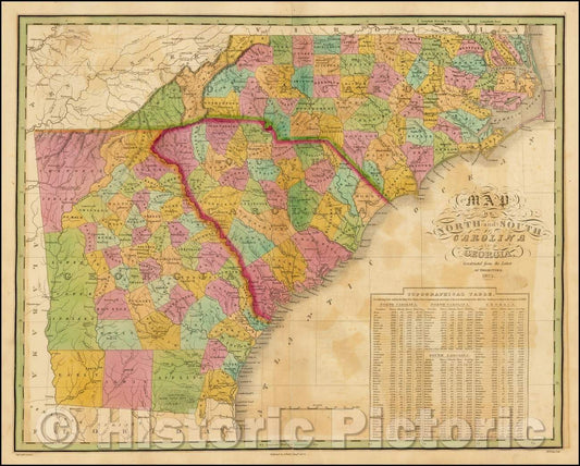 Historic Map - Map of North and South Carolina and Georgia Constructed from the Latest Authorities, 1825, Anthony Finley - Vintage Wall Art