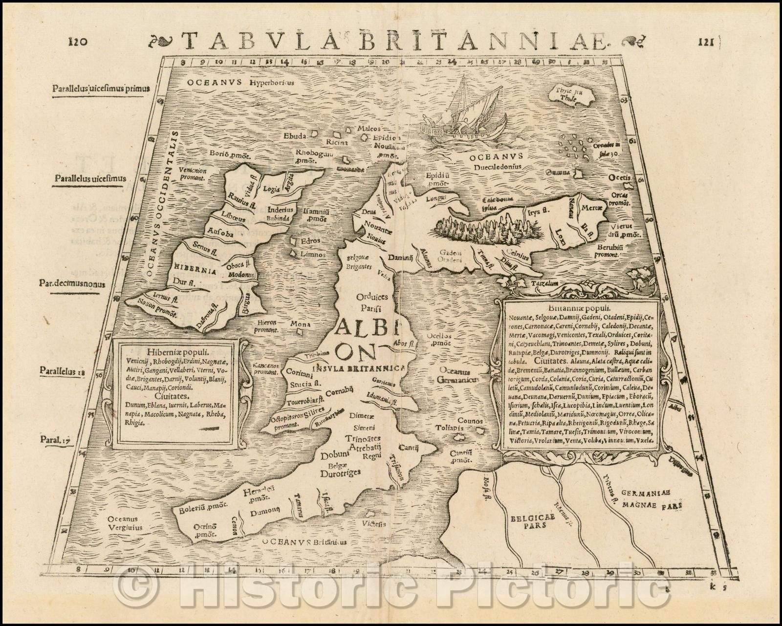 Historic Map - Tabula Britanniae/British board, 1571, Sebastian M?nster - Vintage Wall Art