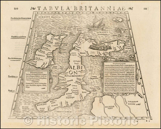 Historic Map - Tabula Britanniae/British board, 1571, Sebastian M?nster - Vintage Wall Art