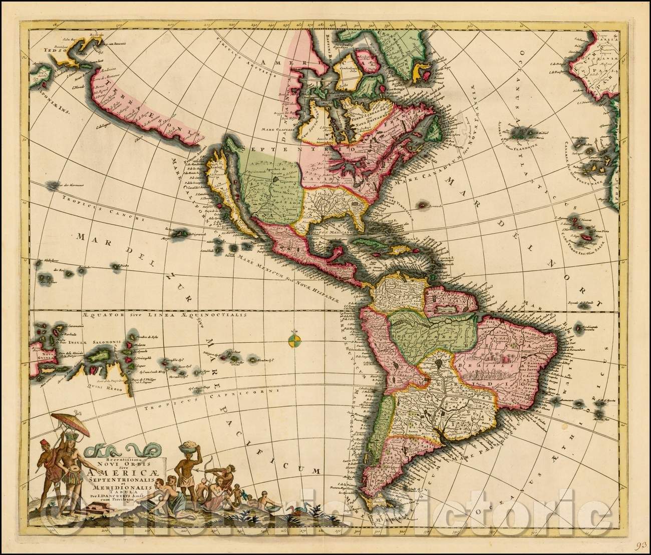 Historic Map - Recentissima Novi Orbis Sive Americae Septentrionalis et Meridionalis Tabula, 1696, Justus Danckerts - Vintage Wall Art