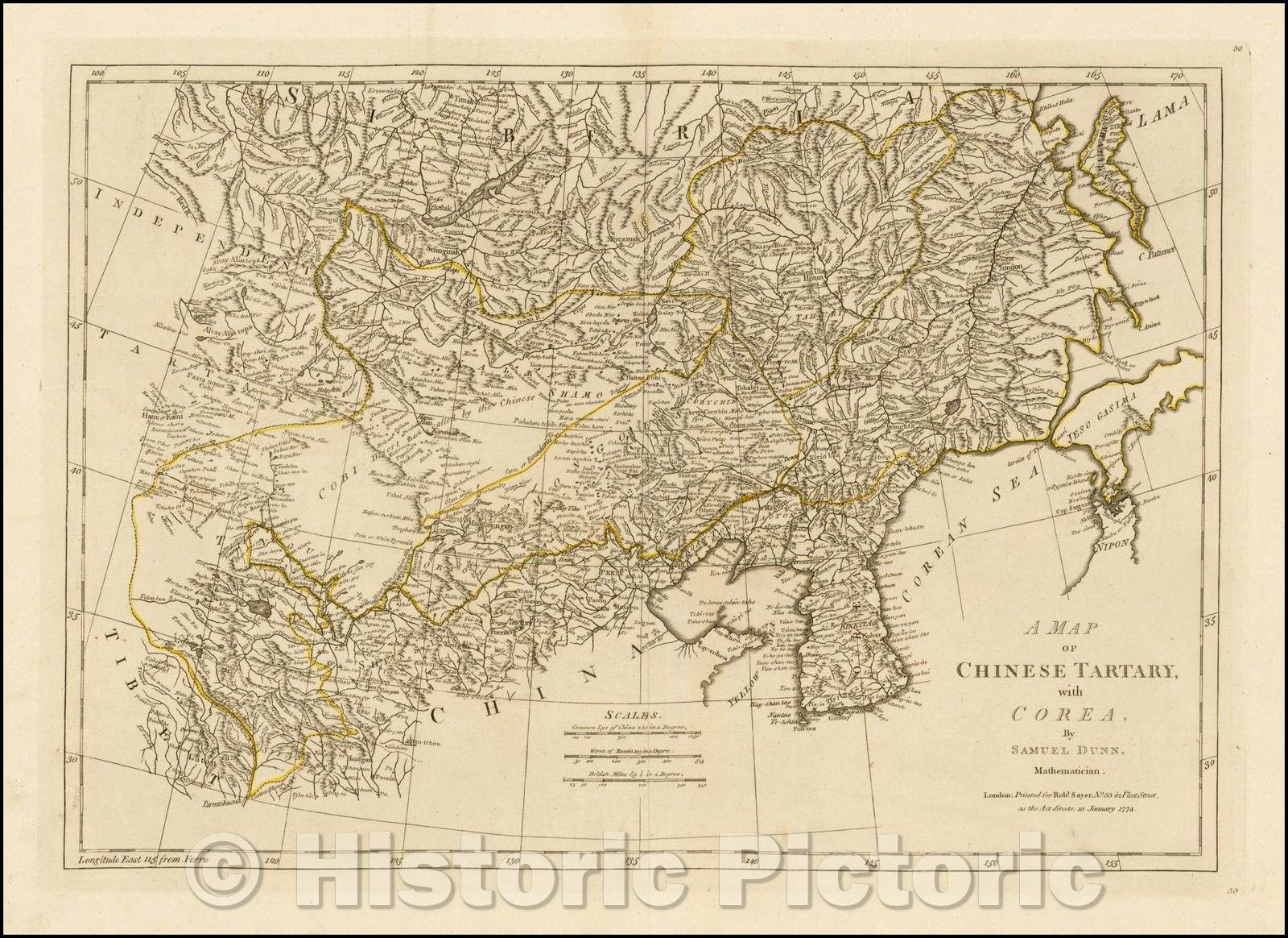 Historic Map - A Map of Chinese Tartary, with Corea, 1774, Samuel Dunn - Vintage Wall Art