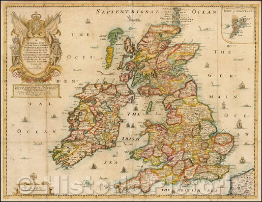 Historic Map - A Generall Mapp of the Isles of Great Brittaine, 1670, Richard Blome - Vintage Wall Art
