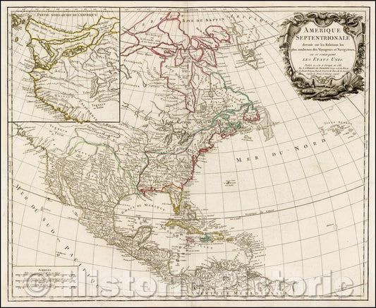 Historic Map - Amerique Septenrionale dressee sur les Relations les plus modernes des Voyageurs et Navigateurs, ou se remarquent Les Etats Unis, 1783 v1