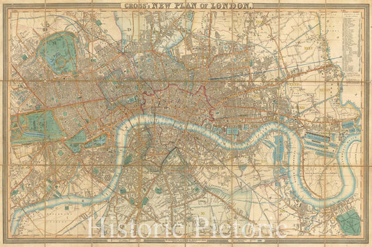 Historic Map - Cross's New Plan of London, 1850, Joseph Cross - Vintage Wall Art