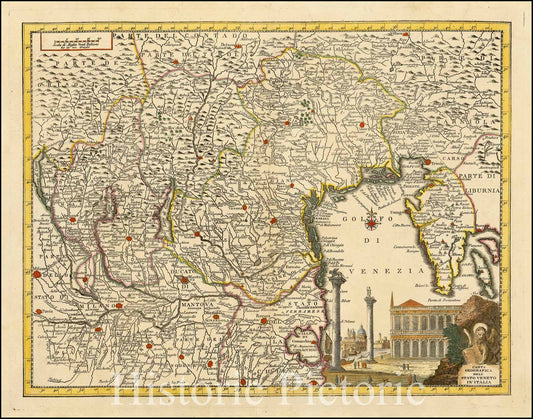 Historic Map - Carta Geografica Della Stato Veneto in Italia/Map of the State of Veneto, Venice, Padova, Verona, Udine, Vicenza and the Gulf of Venice, 1740 - Vintage Wall Art