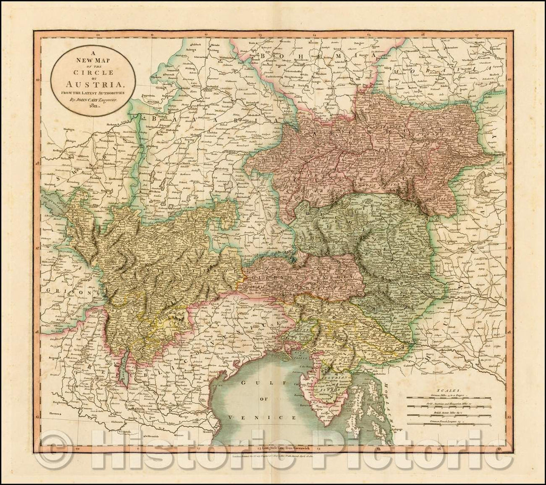 Historic Map - A New Map of the Circle of Austria, From the Latest Authorities, 1811, John Cary - Vintage Wall Art
