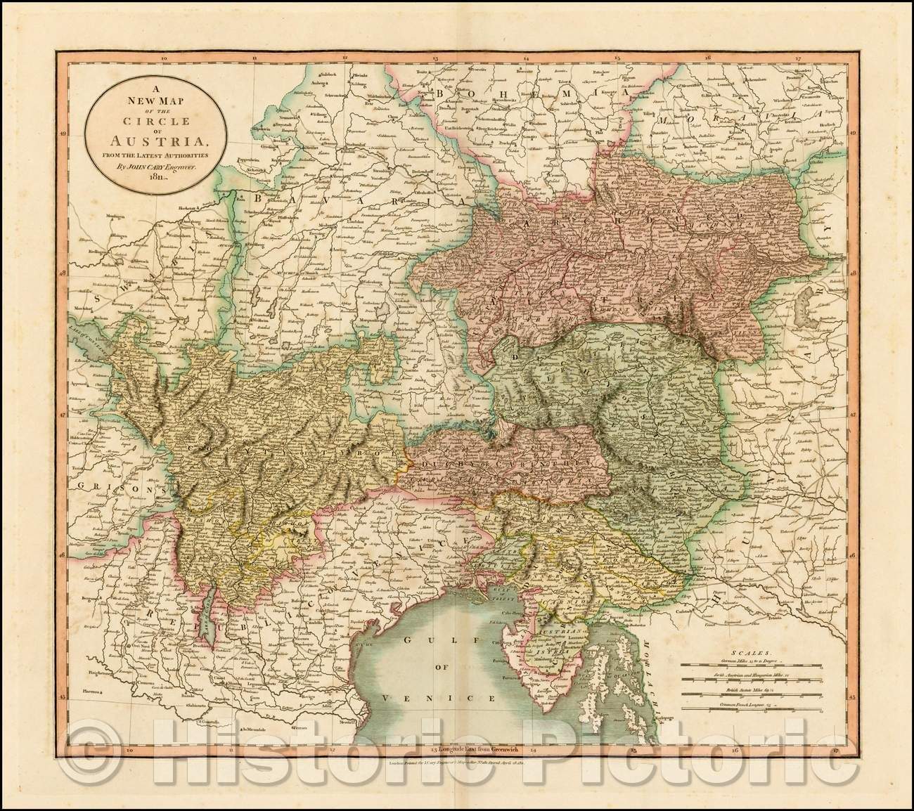 Historic Map - A New Map of the Circle of Austria, From the Latest Authorities, 1811, John Cary - Vintage Wall Art