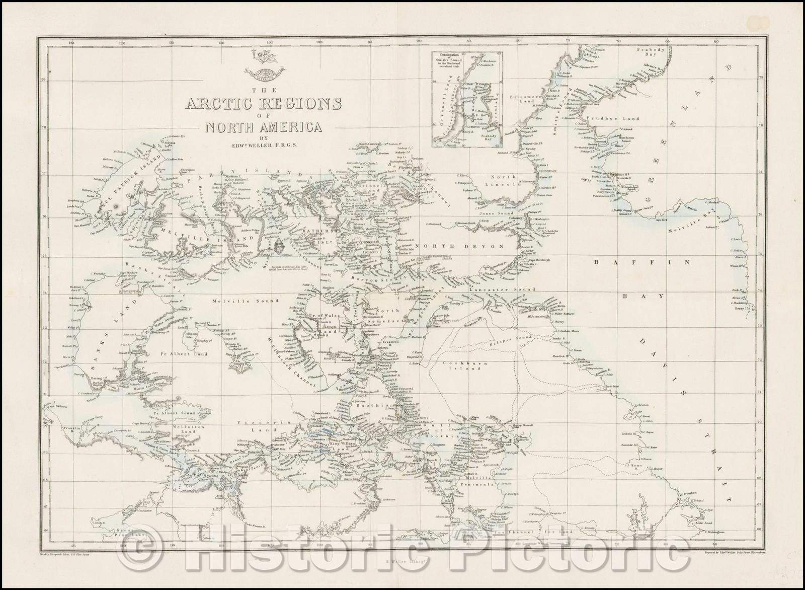 Historic Map - The Arctic Regions of North America, 1860, Edward Weller v2