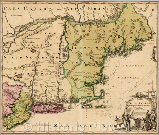 Historic Map - Nova Anglia Septentrionali Americae implantata Anglorumique coloniis florentissima, 1716, Johann Baptist Homann v3