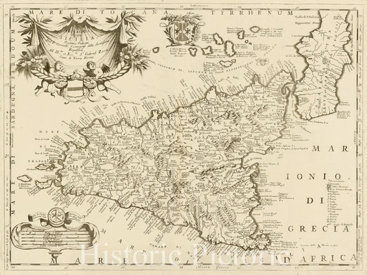 Historic Map - Trinacria hoggidi Sicilia/Trinacria hoggidi Sicily, 1695, Vincenzo Maria Coronelli - Vintage Wall Art