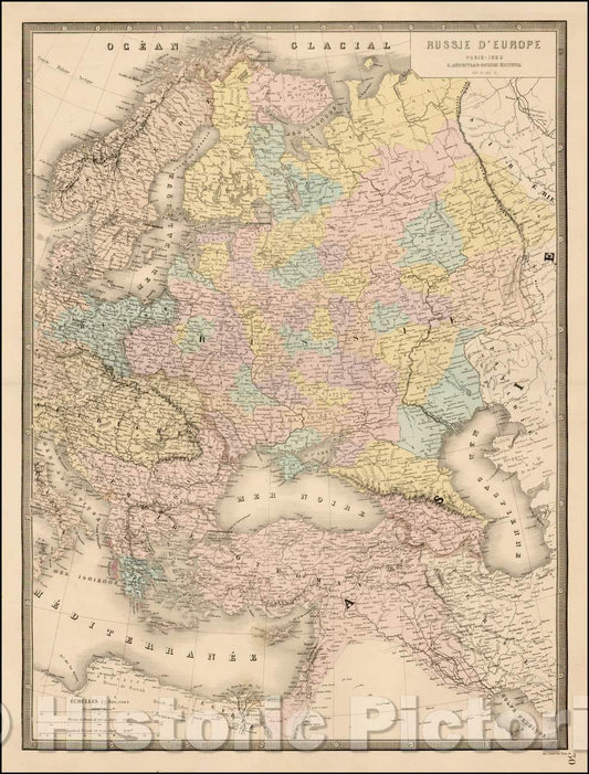 Historic Map - Russie D'Europe/Andriveau Goujon's Map of Russia and Environs, 1860, J. Andriveau-Goujon - Vintage Wall Art