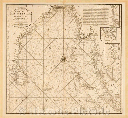 Historic Map - A New Chart of the Gulf or Bay of Bengal with Part of the Indian Ocean as far as the Line, 1797, Laurie & Whittle - Vintage Wall Art