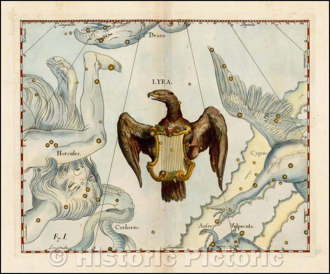 Historic Map - Lyra, 1687, Johannes Hevelius - Vintage Wall Art