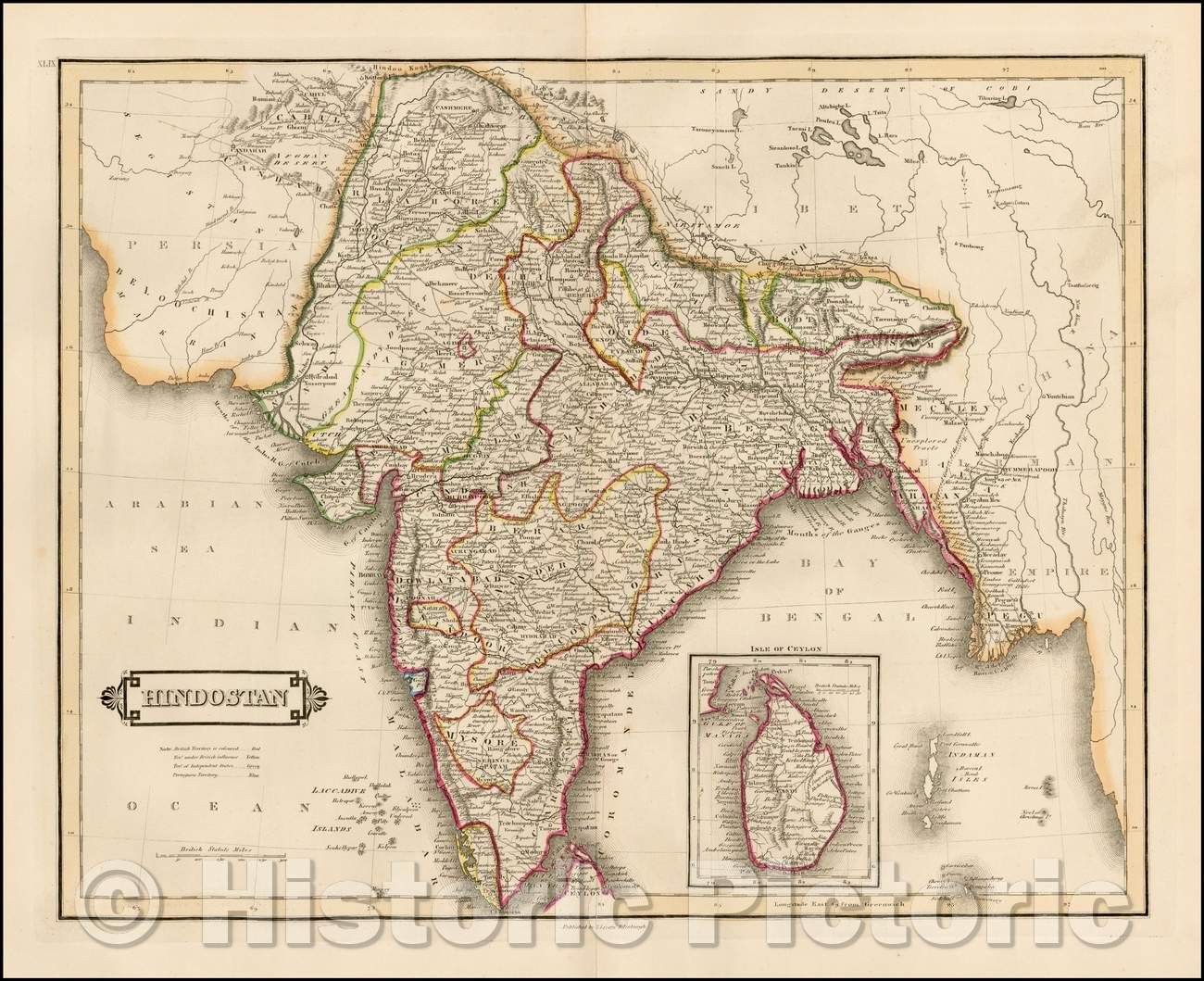 Historic Map - Hindostan, 1828, Daniel Lizars - Vintage Wall Art