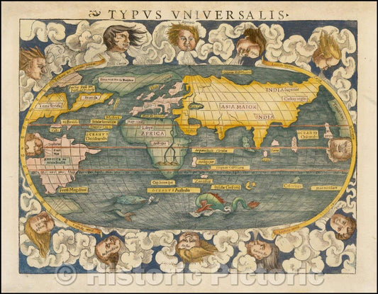 Historic Map - Typus Universalis, 1544, Sebastian M?nster - Vintage Wall Art