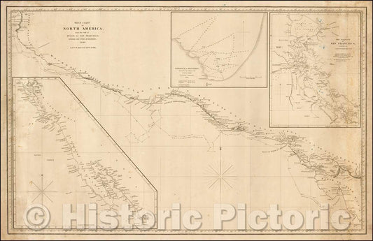 Historic Map - West Coast of North America, from the Gulf of Dulce to San Francisco. Spanish and other Authorities, 1848, E & GW Blunt - Vintage Wall Art