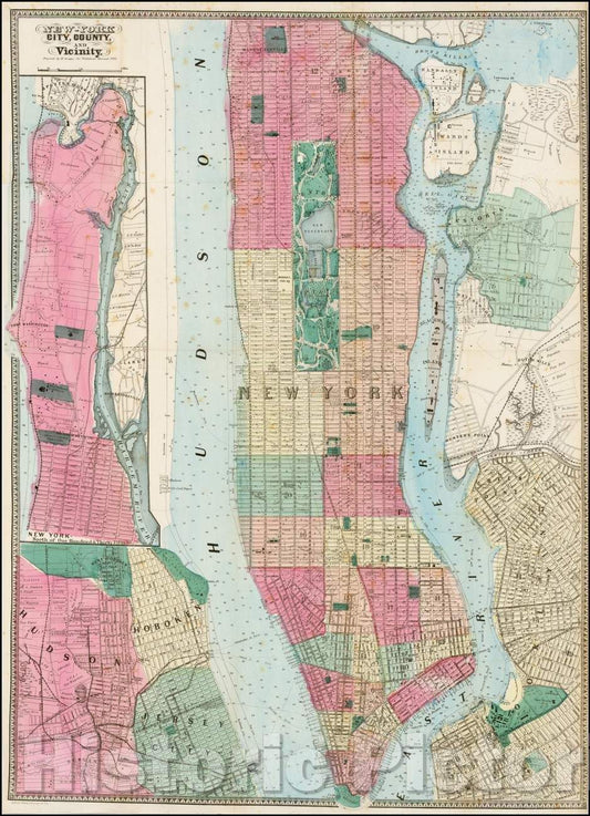 Historic Map - New-York City, County And Vicinity, 1864, Matthew Dripps - Vintage Wall Art