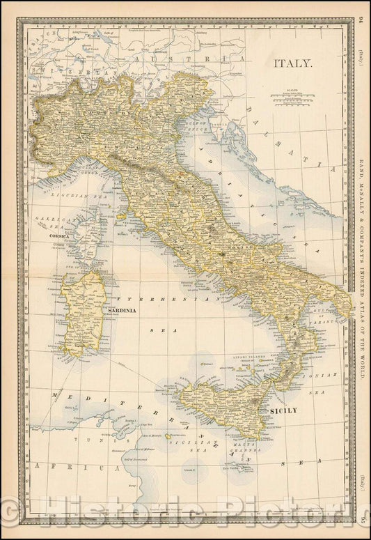Historic Map - Italy, 1888, Rand McNally & Company v2