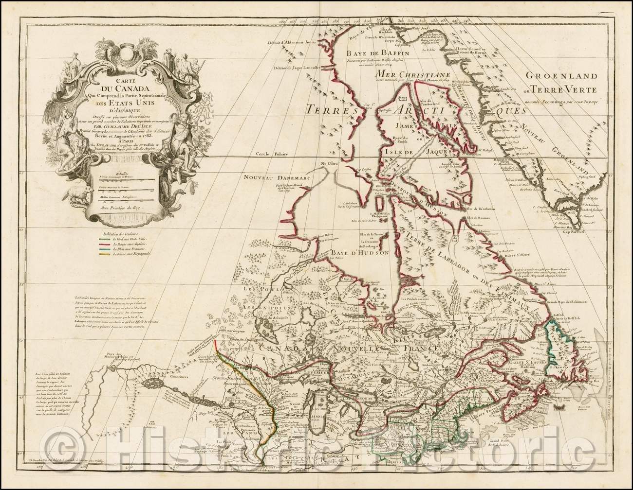 Historic Map - Carte Du Canada Qui Comprend la Partie Septentrionale Des Etats Unis D'Ame :: Of Canada Which Includes Part Of North America In the USA. 1783, 1783 - Vintage Wall Art