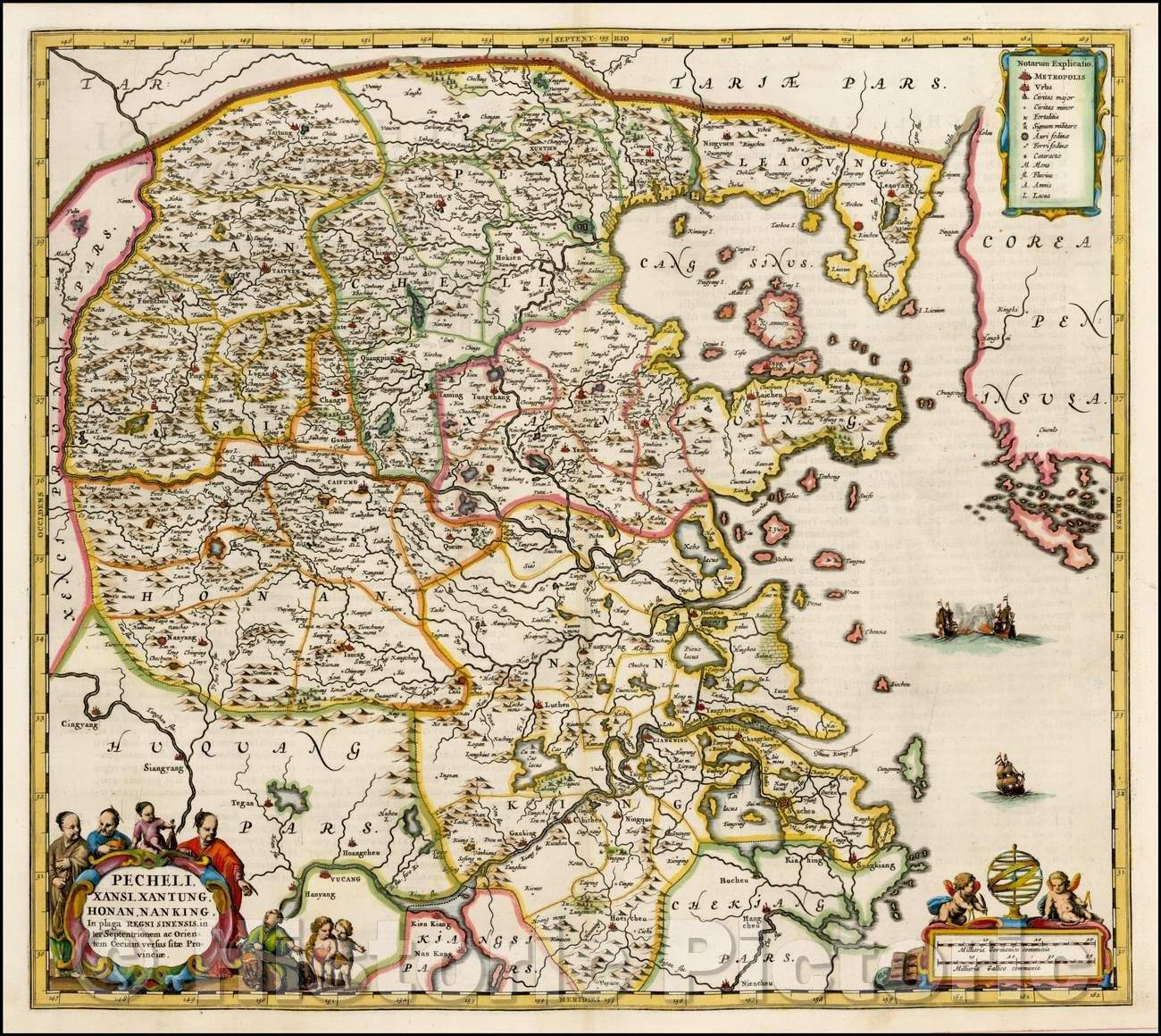 Historic Map - Pecheli, Xansi, Xantung, Honan, Nanking, In plaga Regni Sinensis in ter Septentrionem ac Orientem Ceciam versus sitae Provinciae, 1660 - Vintage Wall Art