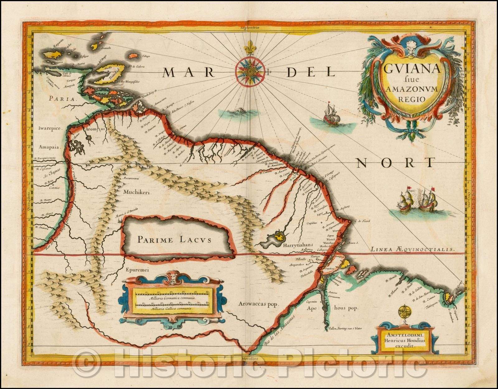 Historic Map - Guiana Sive Amazonum Regio (English Edition!)/If America Amazon Region (English Edition), 1636, Jodocus Hondius - Vintage Wall Art