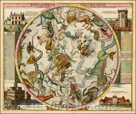 Historic Map - Hemisphaerium Coeli Australe in quo Fixarum loca secundum Eclipticae ductum, 1730, Johann Gabriele Doppelmayr v1